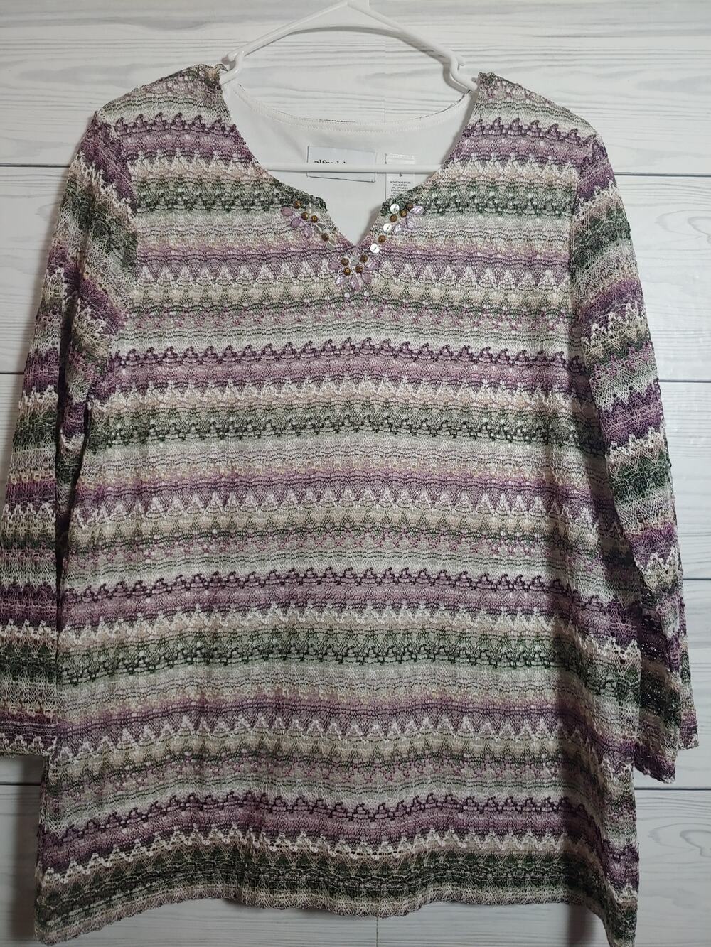 Womens Alfred Dunner 3/4 Sleeve Chevron Pullover